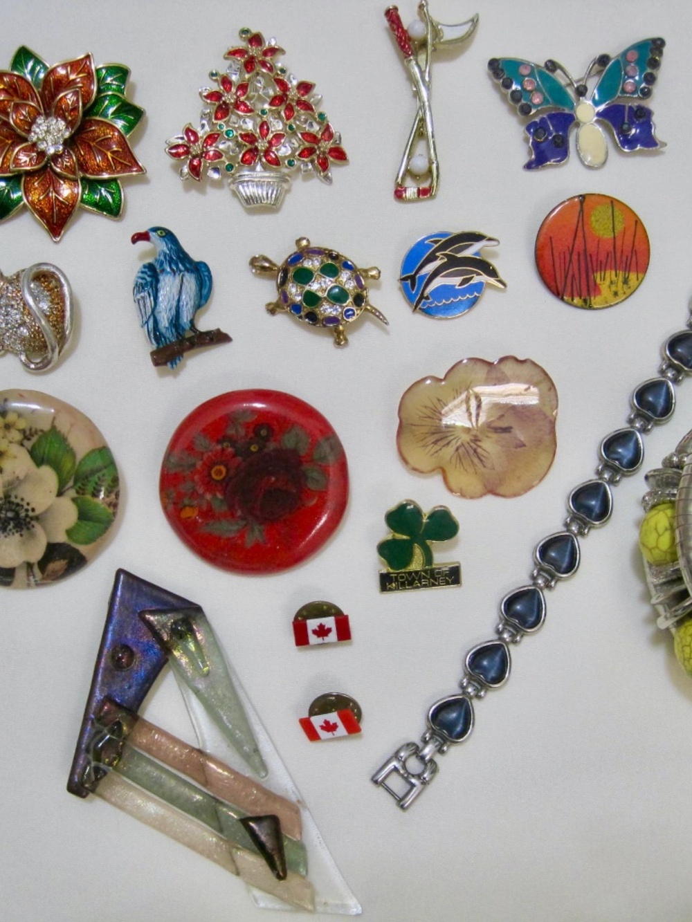 Great Deal-Mix Lot of 13 Vintage Brooches, 3 Lapel Pins, 2 Bracelets.